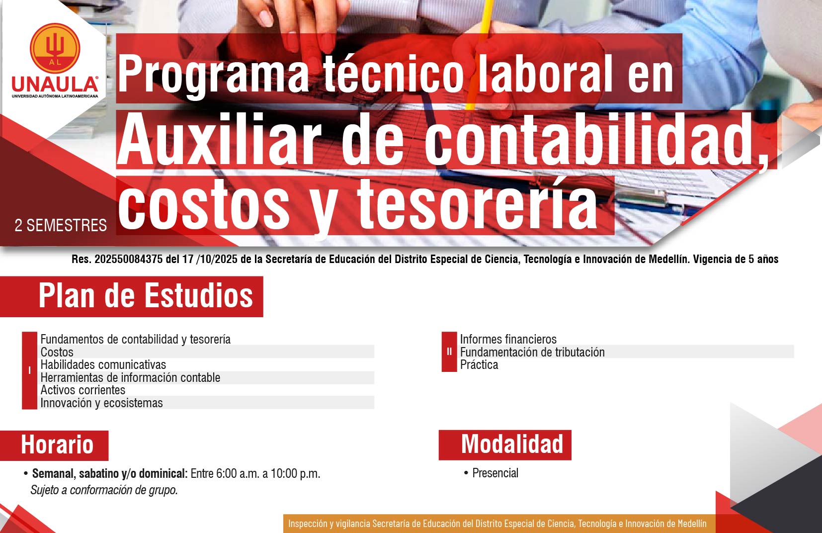 Plan de Estudios Técnica  Auxiliar contabilidad, costos y tesorería
