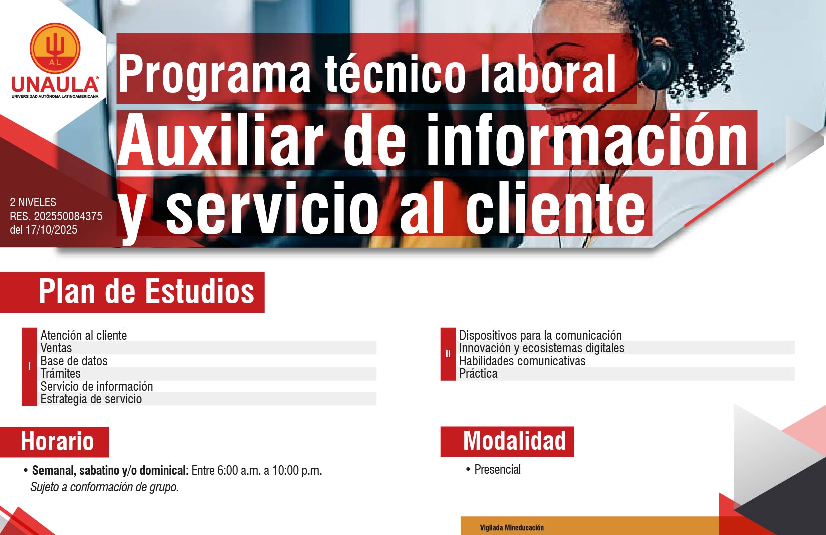 Plan de Estudios Técnica  Auxiliar de información y servicio al cliente