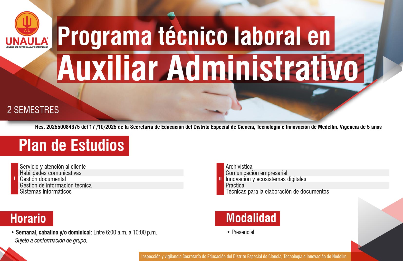 Plan de Estudios Técnica auxiliar administrativo