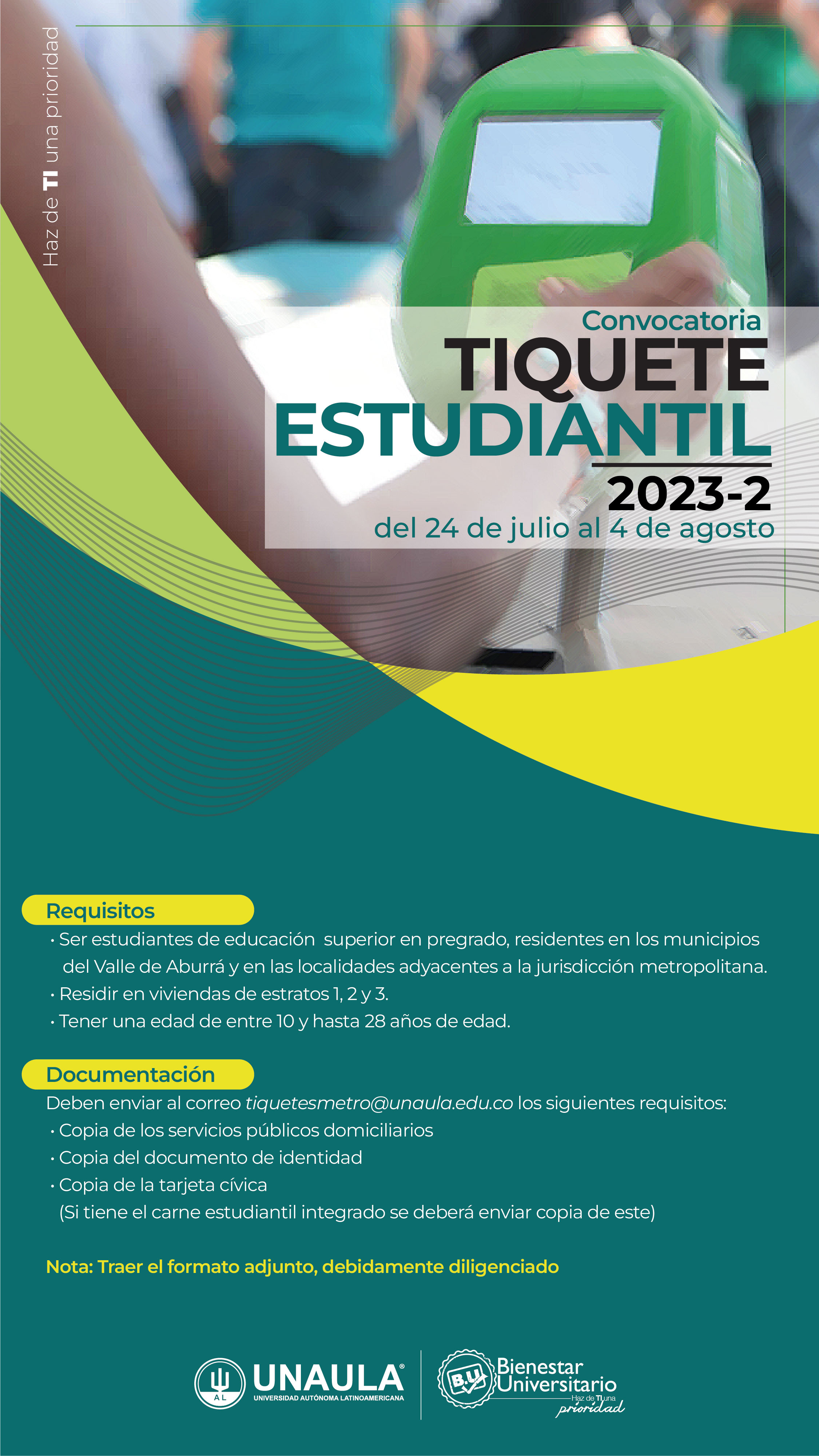 Conoce la convocatoria tiquete estudiantil 2023-2